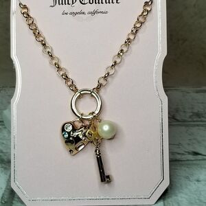 Juicy Couture Key & Heart Charm Gold Tone Necklace
